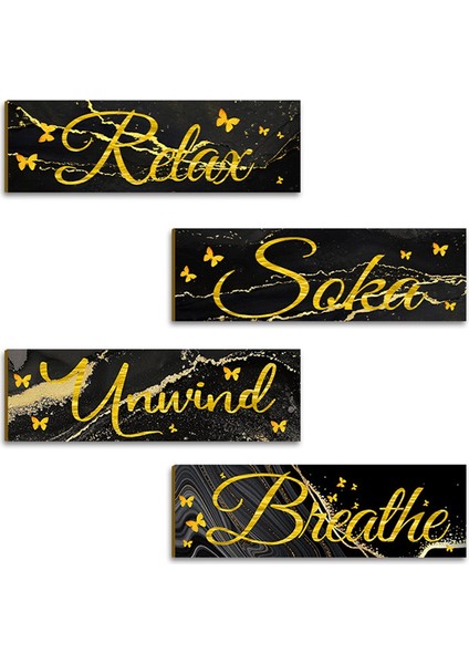 Rahatlamak, Dinlenmek ve Nefes Almak Için 4 Parça Banyo, Duvar Sanatı, Ahşap Asılı Tabela, Kırsal Retro Çiftlik Evi (Yurt Dışından)