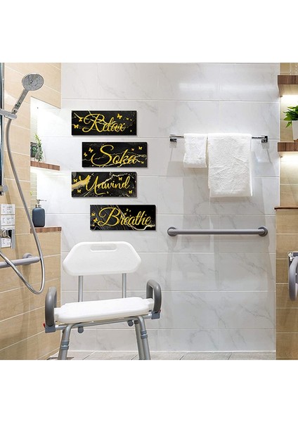 Rahatlamak, Dinlenmek ve Nefes Almak Için 4 Parça Banyo, Duvar Sanatı, Ahşap Asılı Tabela, Kırsal Retro Çiftlik Evi (Yurt Dışından) fırsatları