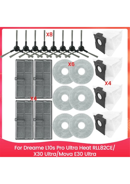 L10S Pro Ultra Heat RLL82CE, X30 Ultra, E30 Ultra Parçaları Yan Fırça Filtresi Paspas Bezi Toz Torbaları (Yurt Dışından)
