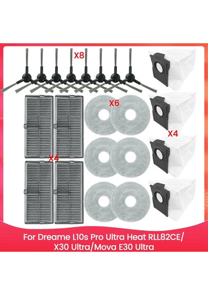 L10S Pro Ultra Heat RLL82CE, X30 Ultra, E30 Ultra Parçaları Yan Fırça Filtresi Paspas Bezi Toz Torbaları (Yurt Dışından) modelleri