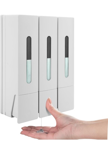 Sıvı Sabunluk 400 ml 3 Bölmeli Duvara Monte Banyo Duş Saç Yıkama Sıvısı Şişesi Kabı Beyaz (Yurt Dışından)