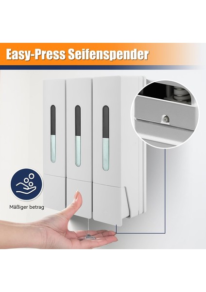 Sıvı Sabunluk 400 ml 3 Bölmeli Duvara Monte Banyo Duş Saç Yıkama Sıvısı Şişesi Kabı Beyaz (Yurt Dışından) modelleri