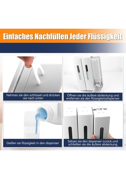 Sıvı Sabunluk 400 ml 3 Bölmeli Duvara Monte Banyo Duş Saç Yıkama Sıvısı Şişesi Kabı Beyaz (Yurt Dışından) fırsatları