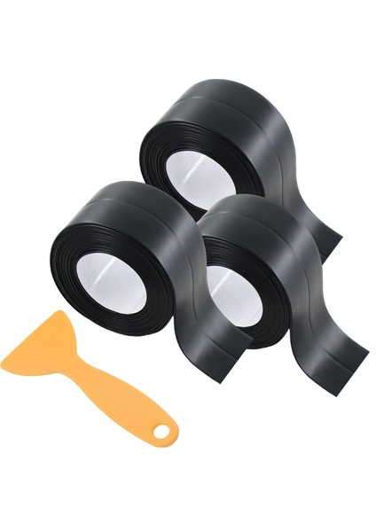3 Rulo Silikon Bant, Su Geçirmez Kendinden Yapışkanlı, Tuvalet, Banyo, Lavabo, Küvet, Zemin ve Duvar Kenarı Için Silikon Bantlar Siyah (Yurt Dışından)
