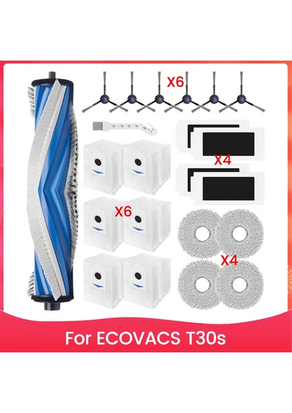 T30S Robot Süpürge Yedek Parçaları Aksesuarları Ana Yan Fırça Hepa Filtreleri Paspas Torbaları (Yurt Dışından)