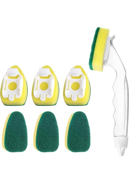 1 Bulaşık Değneği, 7 Yedek Sünger Başlığı, Mutfak, Lavabo, Banyo ve Mutfak Eşyaları Için Temizleme Süngerleri (Yurt Dışından)