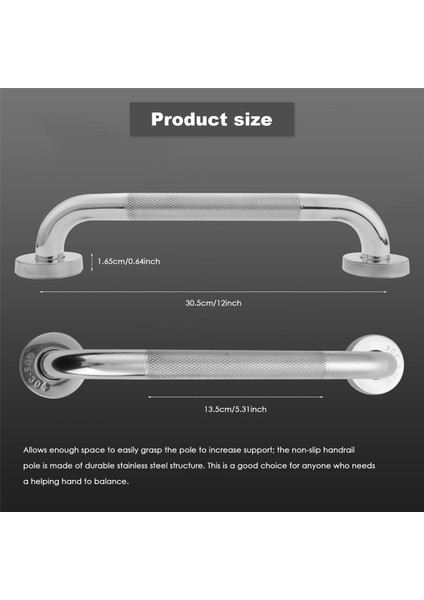 12 Inç Kaymaz Duş Tutma Barı Dokulu Saplı Krom Kaplamalı Paslanmaz Çelik Banyo Tutma Barı (Yurt Dışından)
