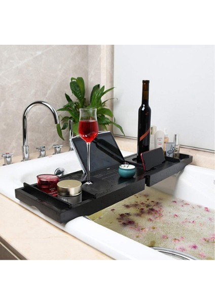 1 Adet Bambu Genişletilebilir Küvet Tepsisi Banyo Düzenleyici Cep Telefonu, Tablet ve Şarap Kitap Tutucu Siyah B (Yurt Dışından) fiyatları