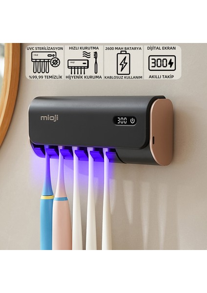 Mio UV5F Pro 2600mAh Şarj Edilebilir UV Sterilizatörü Diş Fırçası Tutucusu - Siyah