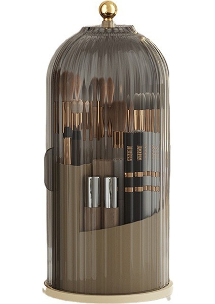 Makyaj Fırçası Tutucu Saklama Kutusu 360 Dönebilen Kozmetik Saklama Kutusu Kapaklı Ruj Kaş Kalemi Saklama Rafı Siyah (Yurt Dışından)