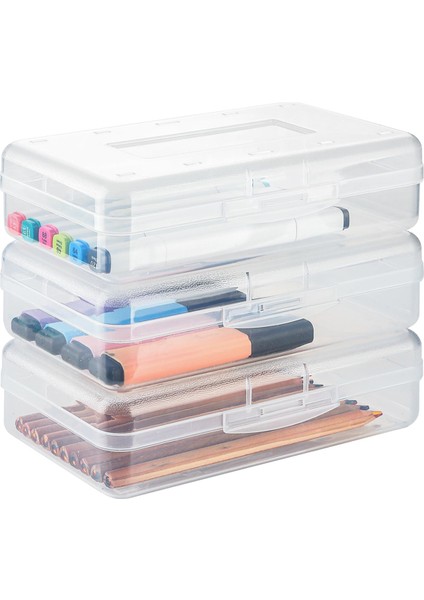 Şeffaf Kalem Kutusu, 3'lü Büyük Sert Kalem Kutusu Düzenleyici, Boya Fırçası Boyama Okul Malzemeleri Için Plastik Malzeme Kutusu (Yurt Dışından)