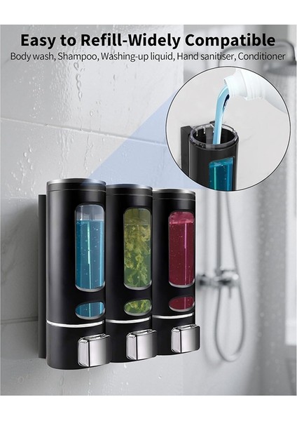 1200 ml Duvara Monte Duş Şampuanı Dispenseri 3 Bölmeli Matkapsız Vücut Yıkama Sabunu Dispenseri Duş, Banyo, Otel Için (Yurt Dışından) fırsatları