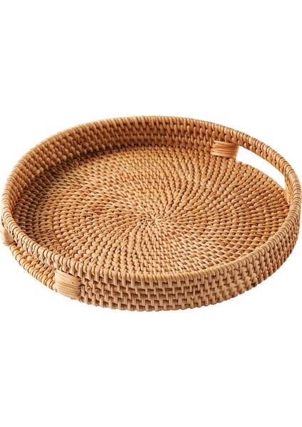Rattan Servis Tepsisi 30 Cm, Ev Için Saplı Dokuma Servis Tepsileri, Yuvarlak Yemek Masası Tepsisi, Hasır Servis Sepeti (Yurt Dışından)