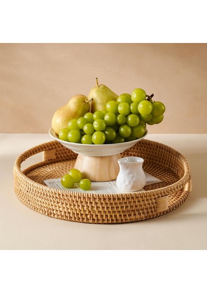 Rattan Servis Tepsisi 30 Cm, Ev Için Saplı Dokuma Servis Tepsileri, Yuvarlak Yemek Masası Tepsisi, Hasır Servis Sepeti (Yurt Dışından) indirimleri
