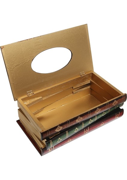 Vintage Yığılmış Kitap Tasarımı Masif Ahşap Menteşeli Üstlü Dikdörtgen Menteşeli Menteşeli Kutu Tutucu, Yeşil (Yurt Dışından) fırsatları