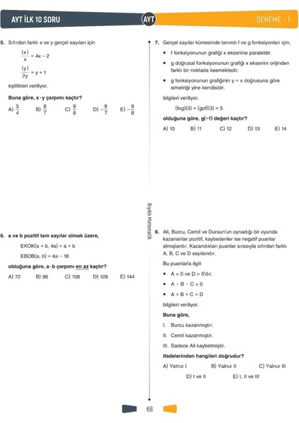 Bıyıklı Matematik TYT-AYT Deneme Kitabı Seti – Üniversite Sınavına Hazırlık, +30 Net Hedefli, 17-19 Yaş İçin