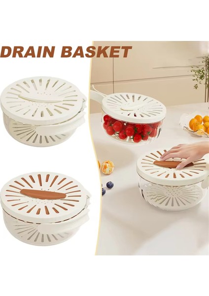 Kapaklı Meyve Süzgeç Sepeti Sebze Yıkama Kabı Katlanabilir Saplı Temizlik Süzgeci Buzdolabı Sebzelik Mutfak Kutuları (Yurt Dışından)