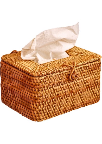 Dikdörtgen Kağıt Rafı Rattan Mendil Kutusu Zarif Ev Dekorasyonu El Yapımı Masaüstü Mendil Kutusu Peçete Saklama Kutusu (Yurt Dışından)