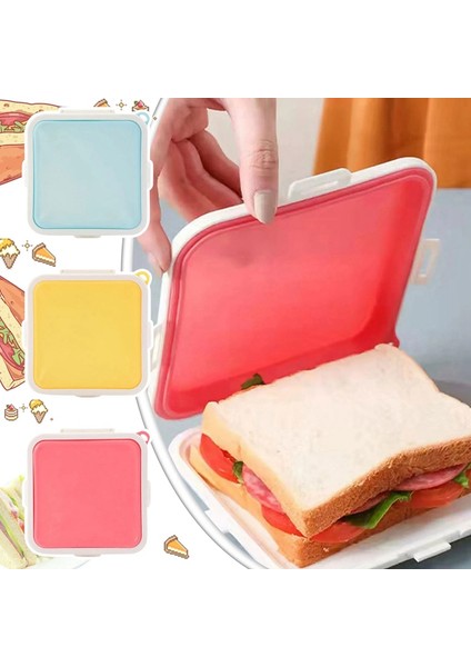 Taşınabilir Silikon Mikrodalga Sandviç Saklama Kutusu Bento Okul Kahvaltısı Öğle Yemeği Kutuları Yeniden Kullanılabilir Tost Kabı Kutusu Mavi (Yurt Dışından) fırsatları