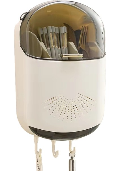 Kapaklı Duvara Monte Mutfak Çatal Bıçak Takımı Saklama Kutusu - Süzgeç Raflı Toz Geçirmez Kaşık ve Çubuk Düzenleyici (Yurt Dışından) fiyatları