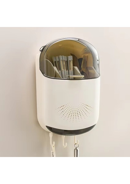Kapaklı Duvara Monte Mutfak Çatal Bıçak Takımı Saklama Kutusu - Süzgeç Raflı Toz Geçirmez Kaşık ve Çubuk Düzenleyici (Yurt Dışından) modelleri