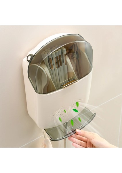 Kapaklı Duvara Monte Mutfak Çatal Bıçak Takımı Saklama Kutusu - Süzgeç Raflı Toz Geçirmez Kaşık ve Çubuk Düzenleyici (Yurt Dışından) indirimleri