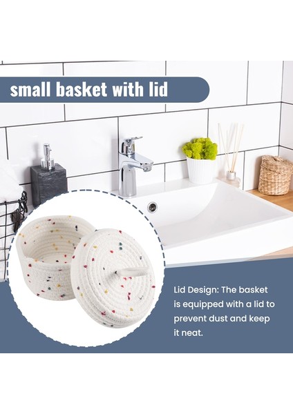 Pamuklu Halat Saklama Sepeti Kapaklı Küçük Dokuma Sepet Saklama Dokuma Saklama Düzenleyici Havlular, Anahtarlar, Atıştırmalıklar ve Diğer Eşyalar Için Kutular (Yurt Dışından) indirimleri