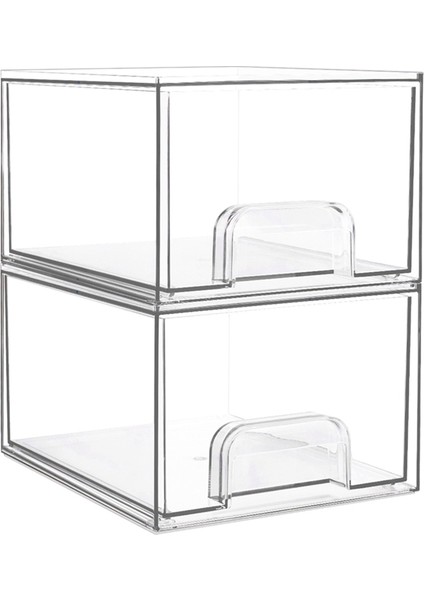 2 Adet Şeffaf Istife Edilebilir Saklama Çekmeceleri, Banyo Makyaj Düzenleyici, Ev Düzenleme ve Depolama Için Saklama Kutuları (Yurt Dışından)