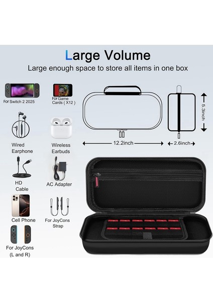 Switch 2 2025 Için 12 Oyun Kartı Yuvalı Koruyucu Sert Kabuklu Seyahat Taşıma Çantası, El Çantası Kılıfı (Yurt Dışından) modelleri