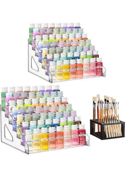Boya Fırçası Tutuculu 2 Adet Şeffaf Boya Saklama Kutusu, 7 El Sanatları Boya Saklama Rafı, Boya Saklama Için Minyatür Boya Rafı (Yurt Dışından)