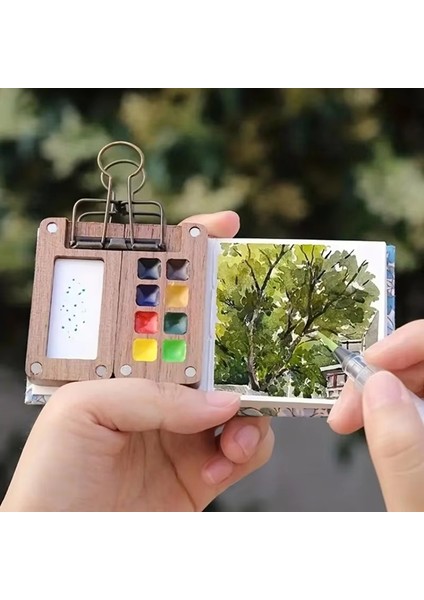 Taşınabilir Mini Seyahat Suluboya Paleti - Sanat Boyama ve Sanat Malzemeleri Için Kare Tepsili Boş Ahşap Akrilik Boya Kutusu (Yurt Dışından) fırsatları