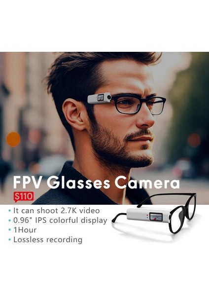 Fpv Gözlük Kamera 2.7k Giyilebilir Wifi Video Kamera Kamera 110° Geniş Açı Lens App Kontrollü Aksiyon Kamerası Siyah (Yurt Dışından) fırsatları