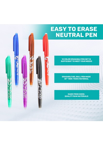 Silinebilir Jel Kalemler - Kumaşlar Için 12 Adet Isı ile Silinebilen Kalemler, Çocuklar, Öğrenciler ve Yetişkinler Için 0,5 mm Ince Uçlu Yuvarlak Kalem (Yurt Dışından) indirimleri