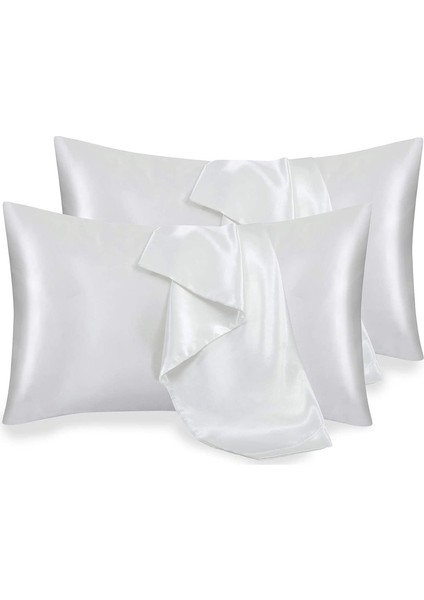 Saç ve Cilt Için Saten Yastık Kılıfı Ipek Yastık Kılıfı Beyaz Yumuşak Yastık Kılıfları 4'lü Paket 20X30 Inç Zarf Kapatmalı (Yurt Dışından)