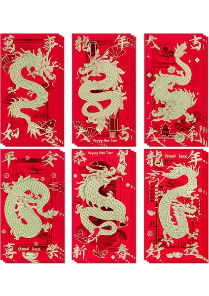 Kırmızı Zarflar Çin Yeni Yılı Ejderhası 2024, Ejderhanın Ay Yeni Yılı Zarfı Şanslı Para Zarfları (18 Adet) (Yurt Dışından)
