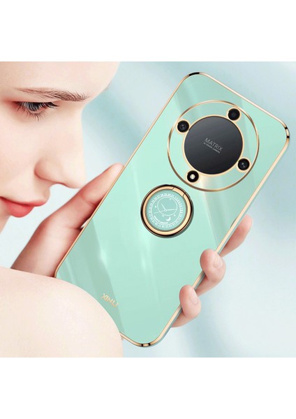 Xınlı For Honor Magic5 Lite 5G/X9A 5g Halkalı Kickstand Elektrokaplama Telefon Kılıfı Tpu Telefon Kılıfı-Mavi (Yurt Dışından) modelleri