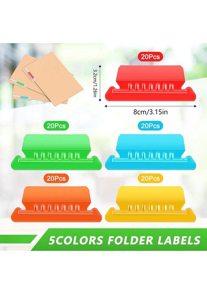 100 Parça Dosya Klasörü Sekmeleri 3,15 Inç Askılı Dosya Klasörü Sekmeleri ve Ekleri Plastik Askılı Dosya Sekmeleri, Çok Renkli (Yurt Dışından) indirimleri
