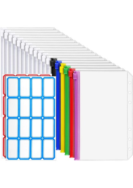 18 Adet A6 Klasör Cebi 6 Halkalı A6 Fermuarlı Kese, Bütçe Dostu Klasör, Su Geçirmez Plastik Zarf Klasörleri ve Kese Çantaları (Yurt Dışından)