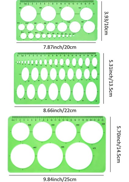 3 Parça Daire Şablonu Plastik Daire ve Oval Şablonlar Ölçüm Şablonları Cetveller Ofis ve Okul Için Dijital Çizim (Yurt Dışından) modelleri