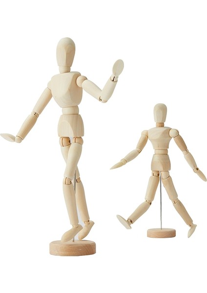 2'li Paket, 8 Inç ve 12 Inç, Insan Figürü Kukla Modeli Ahşap Erkek Manken Bebek Dekoratif Stand, Çizim ve Çizim Için (Yurt Dışından)