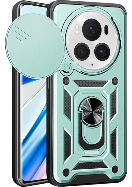 Honor Magic6 Pro 5g Kılıf Kickstand Pc+Tpu Telefon Kılıfı Kayar Lens Pencereli-Yeşil (Yurt Dışından)
