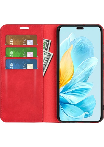 Honor 200 Lite Kart Yuvaları Kılıfı Cilt Dokunuşlu Deri Kapaklı Telefon Kılıfı-Kırmızı (Yurt Dışından) fiyatları