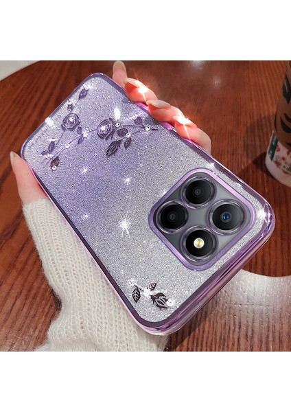 Kadem For Honor X8 5g/x6 4g/70 Lite 5g Rhinestone Çiçek Telefon Kılıfı Parıltılı Degrade Tpu Kapak-Mor (Yurt Dışından) fırsatları