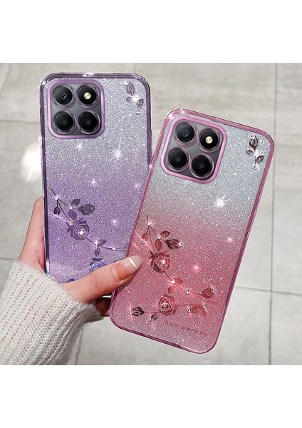 Kadem For Honor X8 5g/x6 4g/70 Lite 5g Rhinestone Çiçek Telefon Kılıfı Parıltılı Degrade Tpu Kapak-Mor (Yurt Dışından) indirimleri