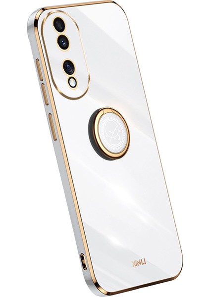 Xınlı For Honor 90 Elektrokaplama Tpu Arka Kapak Çizilmez Telefon Kılıfı Halka Ayaklı-Beyaz (Yurt Dışından)