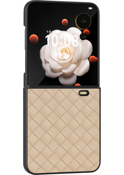 Honor Magic V Flip 5g Kılıf Dokuma Doku Pu Deri + Pc Koruyucu Telefon Kılıfı - Bej (Yurt Dışından)