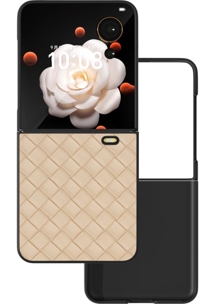 Honor Magic V Flip 5g Kılıf Dokuma Doku Pu Deri + Pc Koruyucu Telefon Kılıfı - Bej (Yurt Dışından) fiyatları