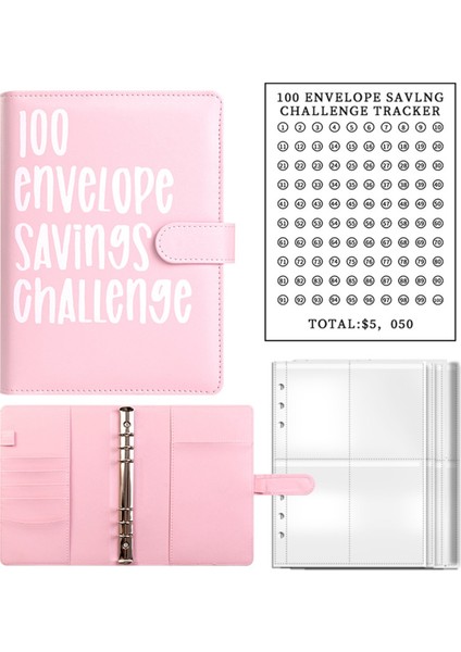 Zarflı 100 Tasarruf Mücadelesi Kitabı, A5 Zarf Mücadelesi Dosyası, Nakit Zarflı - Tasarruf Mücadeleleri (Pembe) (Yurt Dışından)