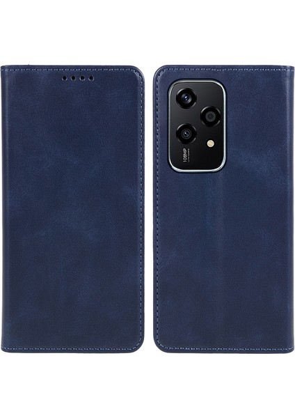 Honor 200 Lite Telefon Kılıfı Dana Dokulu Deri Cüzdan Kapağı Manyetik Kapatma-Mavi (Yurt Dışından)