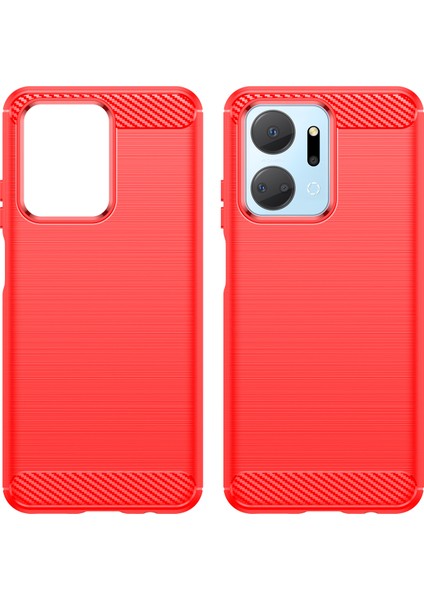 Honor X7A 5g Yumuşak Tpu Telefon Kılıfı Fırçalanmış Karbon Fiber Doku Koruyucu Telefon Kılıfı-Kırmızı (Yurt Dışından) modelleri